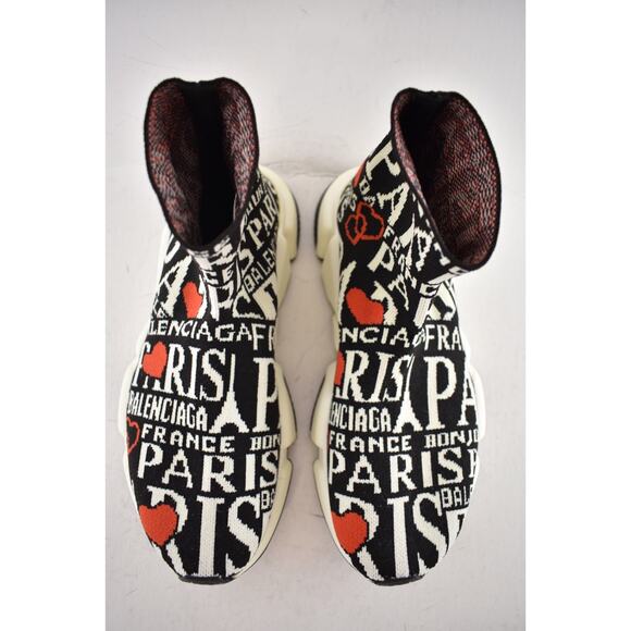 Balenciaga Women's Speed Sock Trainer White Black Red Paris Runner Sneakers 36 - Picture 7 of 11